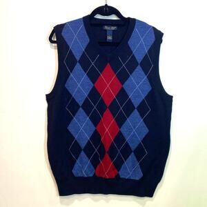 Navy Blue Knitted Sweater Vest Garret Scott Blue Argile 100% Extra Fine Merino L